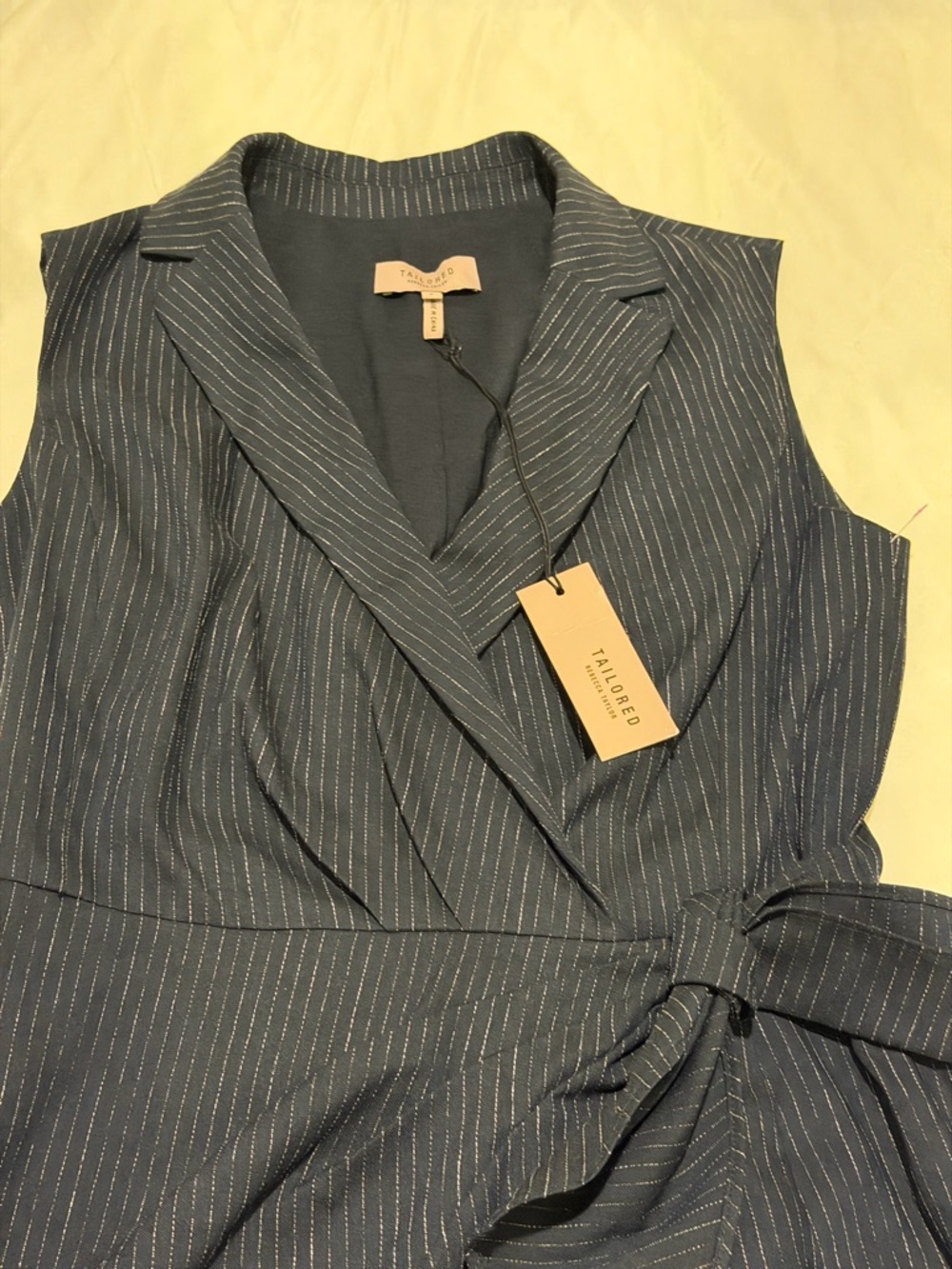 Sleeveless Navy Pinstripe Wrap-Front Mini Dress, SZ 0, NWT - Picture 4 of 14